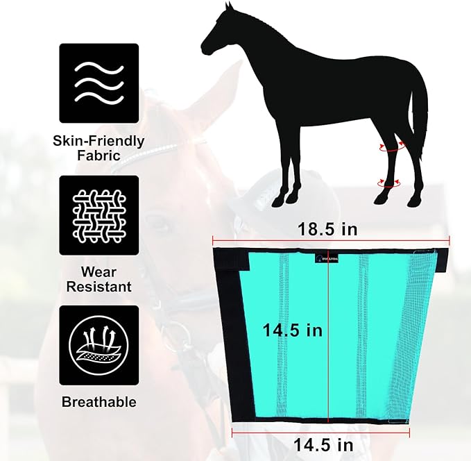 FOXLVDA Horse Fly Boots - Fly Boots for Horses Set of 4, Comfortable Horse Leggings, Mesh Material Design with Metal Support Bars for Reduces Stomping & Leg Fatigue (Green, Large)