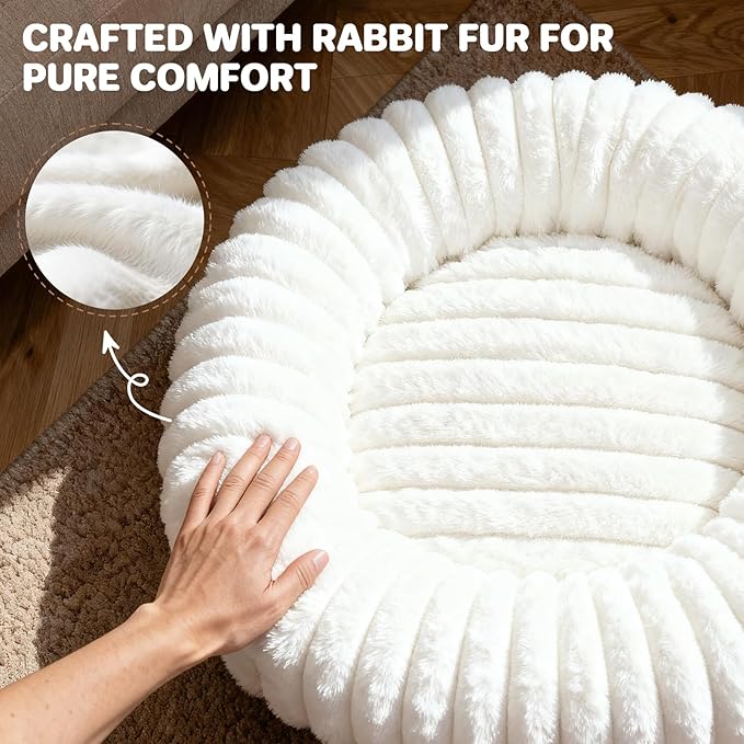 Self Warming Cat Bed, Donut Pet Bed for Indoor Cats and Small Dogs, Self-Heating Dog Bed with Non-Slip Bottom, Winter Comfort Dog Beds for Puppies, Washable & Portable Egg Tart Shape (S)