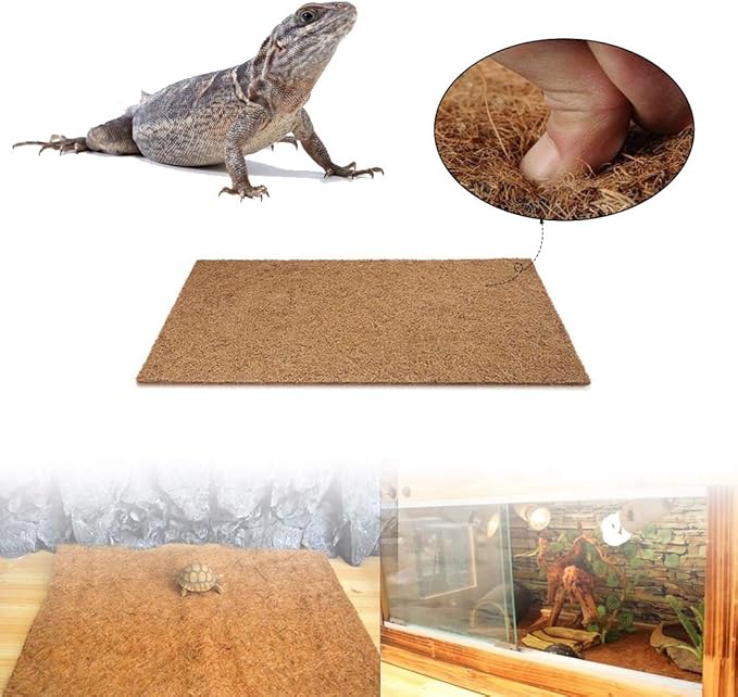 PINVNBY 4 Pieces Reptile Carpet,Bearded Dragon Natural Coconut Fiber Mat,Lizard Terrarium Liner Pads,Tortoises Bedding Supplies for Gecko Snake Chameleons(4 Sheets / 19.7x11.8x0.4inches)