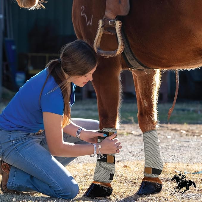 Premium Soft Fly Boots for Horses Set of 4 - Protective & Comfortable Horse Fly Boots for Medium-Large Breeds - Outer Mesh/Inner Quilted Bamboo - Adjustable Training Horse Leg Wraps (4 pcs)