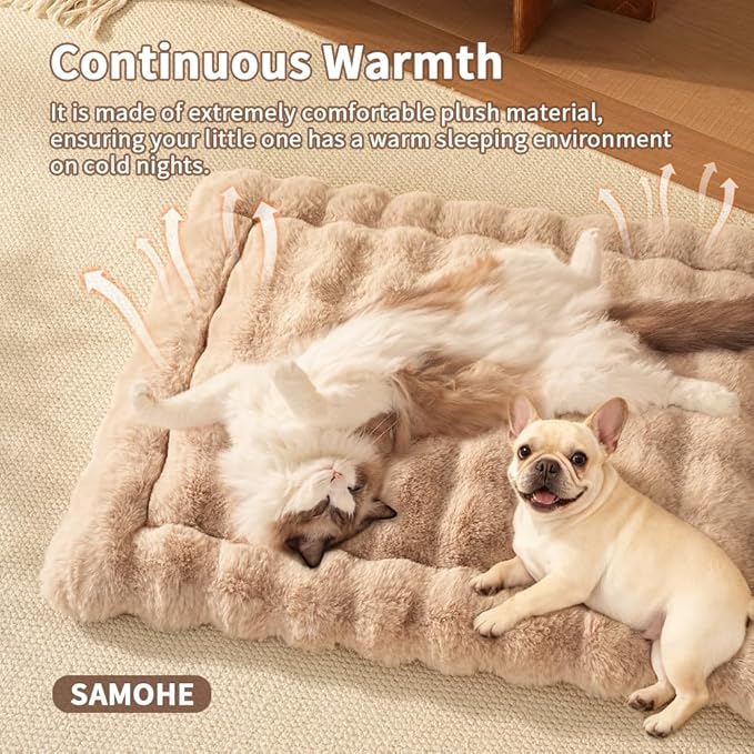 Dog Beds Mats Cat Bed Mat Plush Faux Fur Puppy Pad with Anti-Skid Bottom Cozy Kitten Bed for Carriers/Floor Dog Friendly 27 x 20 Inch Large Coffee