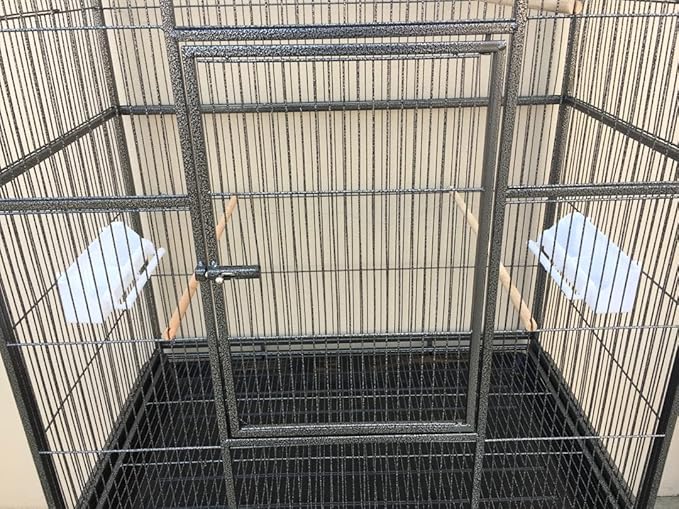 X-Large Double Stacker Wrought Iron Cage Bird Flight Parrot Breeding Breeder Cage Side Breeding Door Easy Clean Pull Out Tray Removable Rolling Stand Cockatiel Conure Canary Aviary Finches Budgies