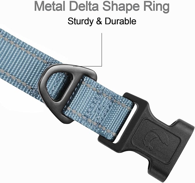 Joytale Reflective Dog Collar, Soft Neoprene Padded, Metal D-Ring, Nylon Pet Collar Adjustable for Medium Dogs, Gray, M