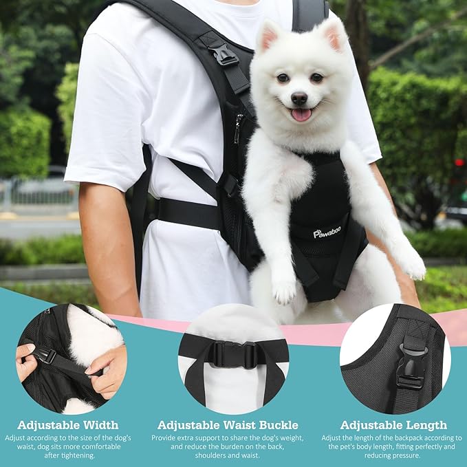 Pawaboo Pet Dog Front Carrier Backpacks, Legs Out Pet Carrier Backpack for Dogs, Adjustable Dog Chest Carriers Purse for Small Medium Dogs Hands Free for Travel Hiking Cycling Camping, XL, Black