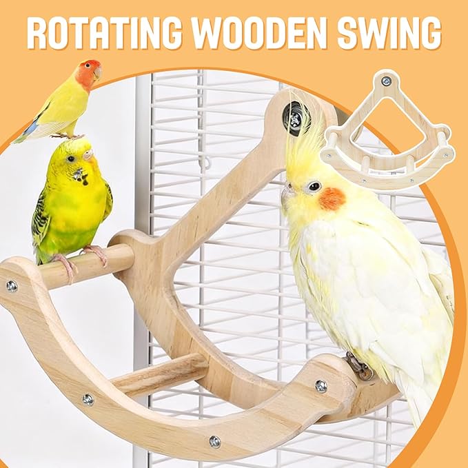 Bird Stand Perch Toy,Interactive Rocking Parakeet Toy and Perch, Wooden Exercise Wheel Cockatiel Toy, Intelligence Puzzle Enrichment Toys,Bird Playground Play Stands for Conure Budgie(A)