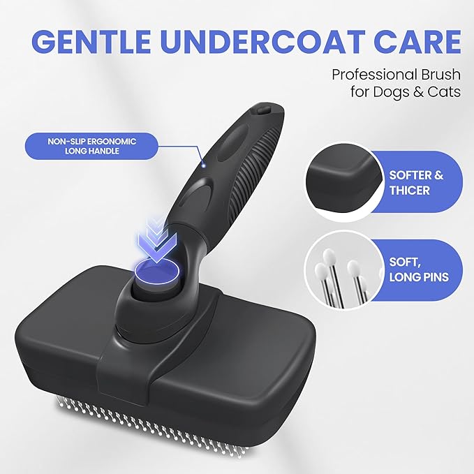 Self Cleaning Shedding Brush - 5-in-1 Professional Pet Grooming Kit Skin Friendly Grooming Tool for Dogs, Cats, and Puppies, Deshedding and Hair Removal for Long and Short Haired Pets, Black