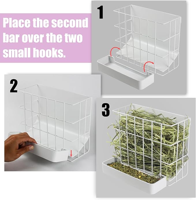 Large Hay & Feed Two in One Feeding Rack Rabbit Hay Rack with Hook Heavy-Duty Metal,Internal Sloping Design，Hay Feeder for Bunny,Rabbit，Chinchillas,Comes with Two Multifunctional Zippers