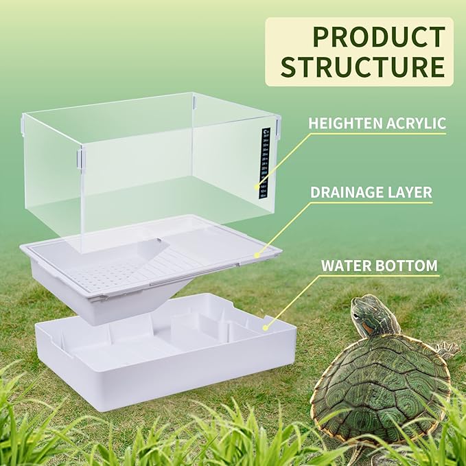 Scratch-Resistant Acrylic Turtle Tank (15.7×11.8×10 Inch) with Water Filter - Durable Reptile Habitat for Aquatic/Terrestrial Pets, Baby Turtles & Fish | Anti-Scratch Clear Terrarium Aquarium Combo