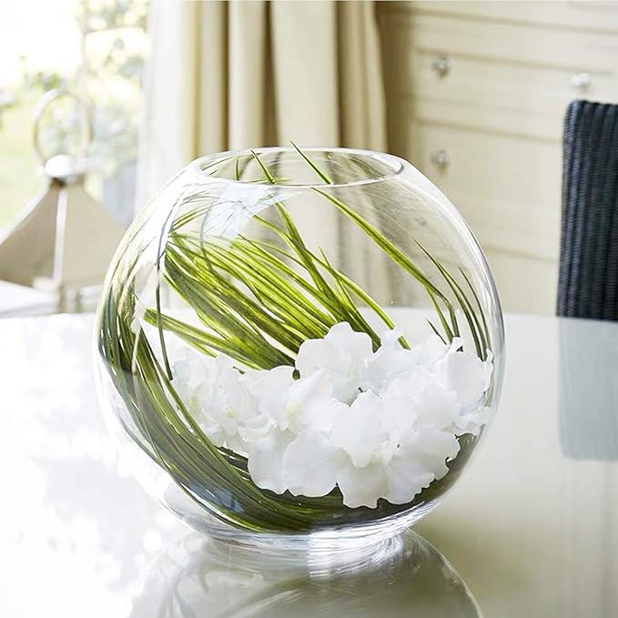 WGV Bowl Glass Vase Bulk, Diameter 8", Height 6.5", Open Width 3.75", (Multiple Sizes Choices) Clear Bubble Planter Terrarium Fish Bowl for Wedding Event Home Decor, 6 Pieces (VBW0008)