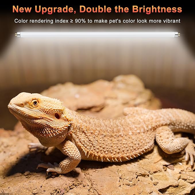 LUCKY HERP T5 UVB Reptile Light 2 Pack, 24W UVB 10.0 Reptile Light Bulb, UVA UVB Fluorescent Lamp Tube, UVB Lamp for Lizards, Turtles, Chameleons, Tortoises