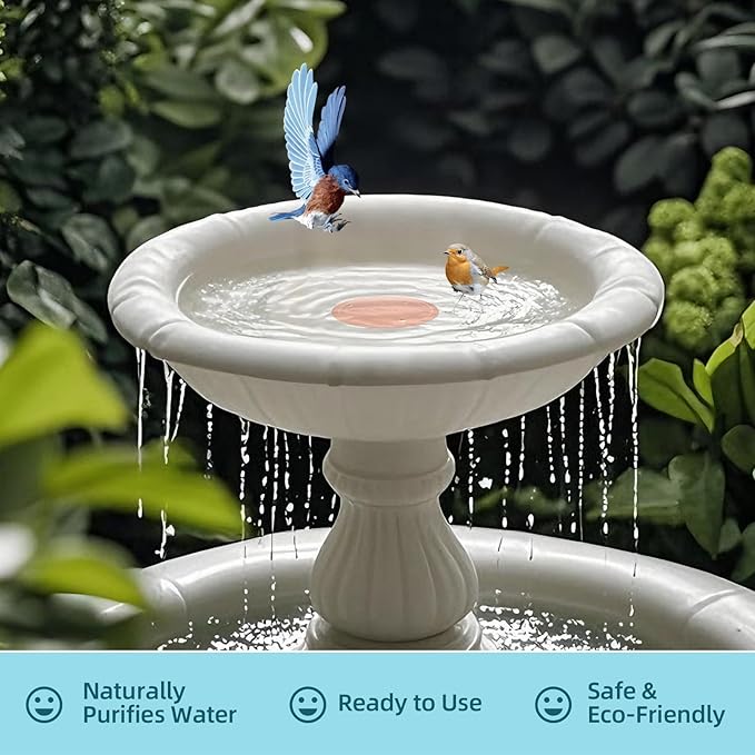 Bird Bath Copper Disk – 99.99% Pure Copper Water Cleaner, 1 mm Thick with Stable Triple-Point Support, Safe Natural Solution for Outdoor Birdbaths Bowls, for All-Season Use,Bird,2pcs