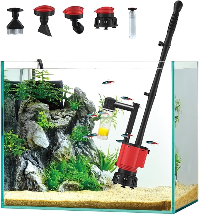 Aquarium Gravel Cleaner, Removable Water Changer, Automatic Changer with Multi-Function Nozzles, Strong Suction for Fish Tank Sand Cleaning, Water Changing and Waste Removal