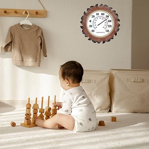Indoor Outdoor Thermometer Large 15 Inch Wall Thermometer Waterproof Does not Require Battery (Brown)