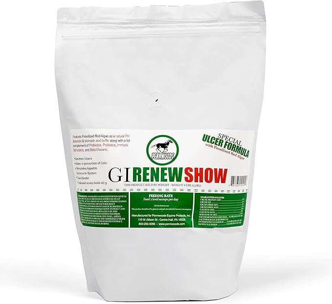 Pennwoods GI Renew Show, Probiotics for Equine, Immune and Appetite Stimulation, Prebiotics, Digestive Enzymes | Horse Supplement Providing Ulcer Relief and Treatment, Organic Toxin Binder, 6 LB Bag