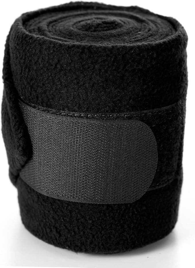 Equinavia Luna 9' Fleece Polo Wraps, Set of 4 Horse Leg Bandages with Storage Bag | Black - One Size - Black - One Size