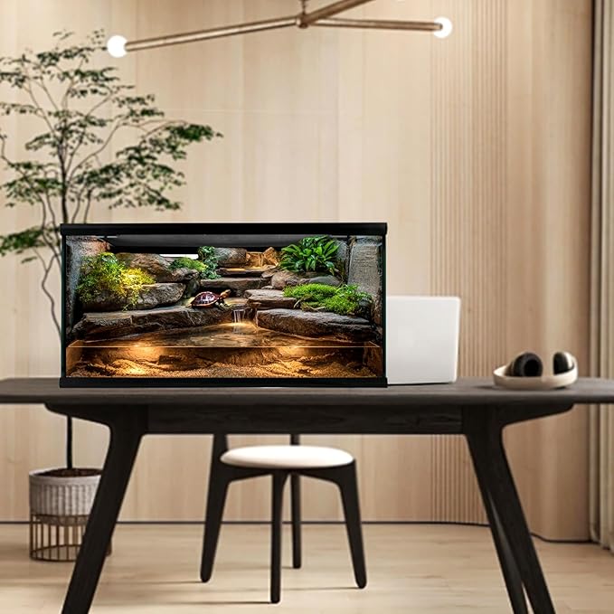 Reptile Glass Tank 20"*12"*10" Pre-Assembled Terrarium for Turtle,Hermit Crab,Bearded Dragon,Gecko,Lizard,Snake,Spider,Fish,Tarantula Enclosure with Top Screen Ventilation and Openning Door