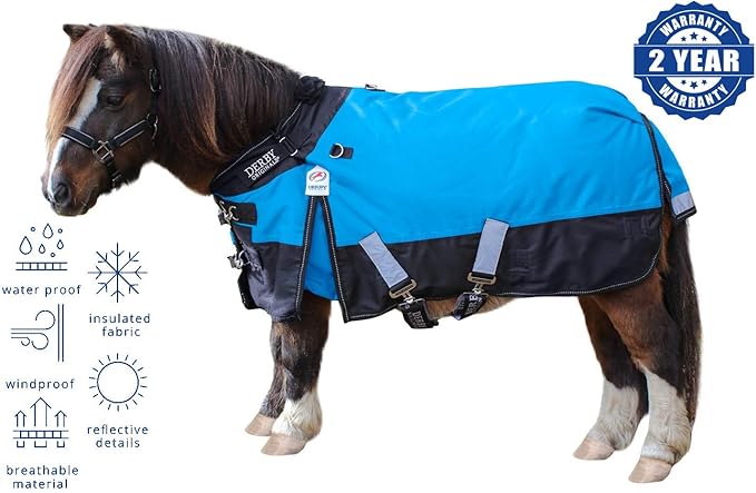 Derby Originals Nordic-Tough 1200D Heavyweight Mini Horse & Pony Turnout Blanket – Waterproof, Breathable, 300g Insulation, 210T Lining, Reflective, 2-Year Warranty (Turquoise, 44")