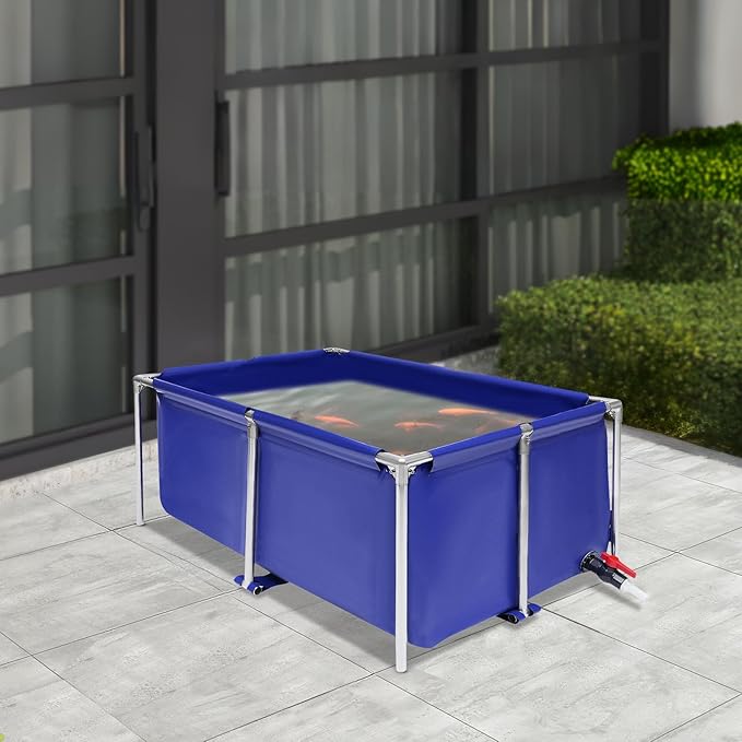 Canvas Fish Pond, Rectangular Aquarium Fish Tank Ornamental Swimming Pool Koi Breeding Pond Foldable Water Storage Reservoir Swimming Pool for Fish, Lobster, Prawns