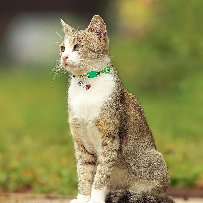PUPTECK Spring Breakaway Cat Collars with Bell - 3 Pack Pet Collar with Cute Pendants for Girl Boy Kitten Puppy and Small Pets