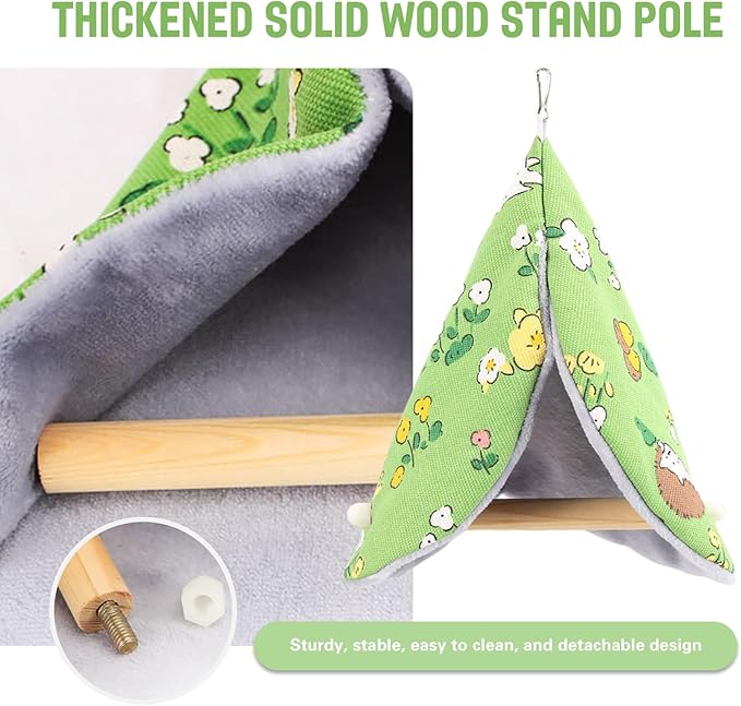 Bird Bed Blanket Parrot Nest Snuggle Hut for Cage Accessories,Bird Nest House Bed Hanging Hammock,Tent Hammock Wood Stand Perch Swing Toy for Cockatiel Lovebird Cockatoo(red)