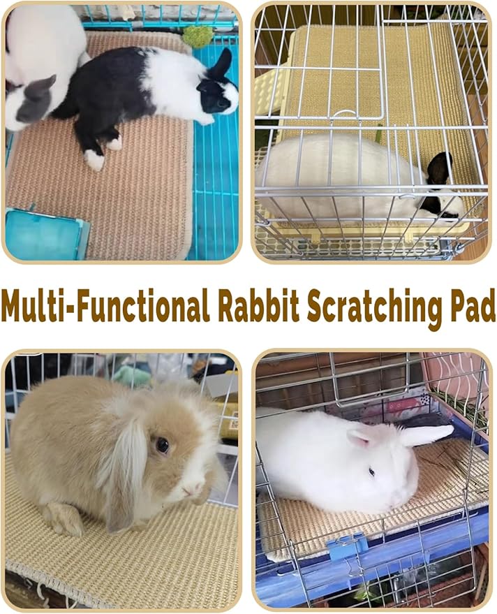 Rabbit Scratching Pad 2 Pack Natural Sisal Bunny Scratch Pads Small Animal Nail Scratcher for Indoor Grinding Claw Mat Pet Rug for Guinea Pigs Chinchillas Ferrets (White)
