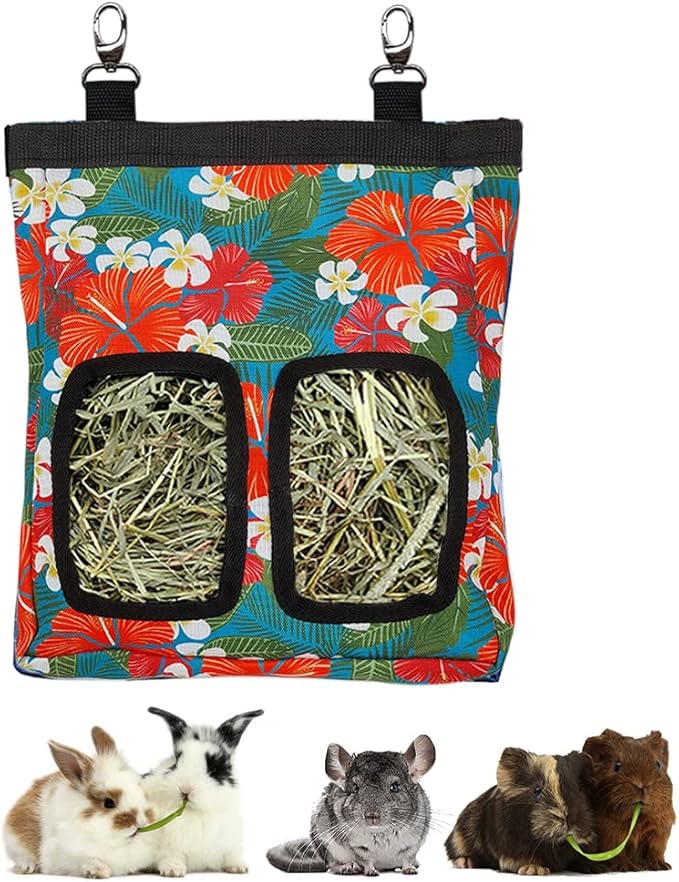 Guinea Pig Hay Feeder, Hanging Rabbit Hay Feeder Bag for Guinea Pigs Bunnies Chinchillas. Big Flowers