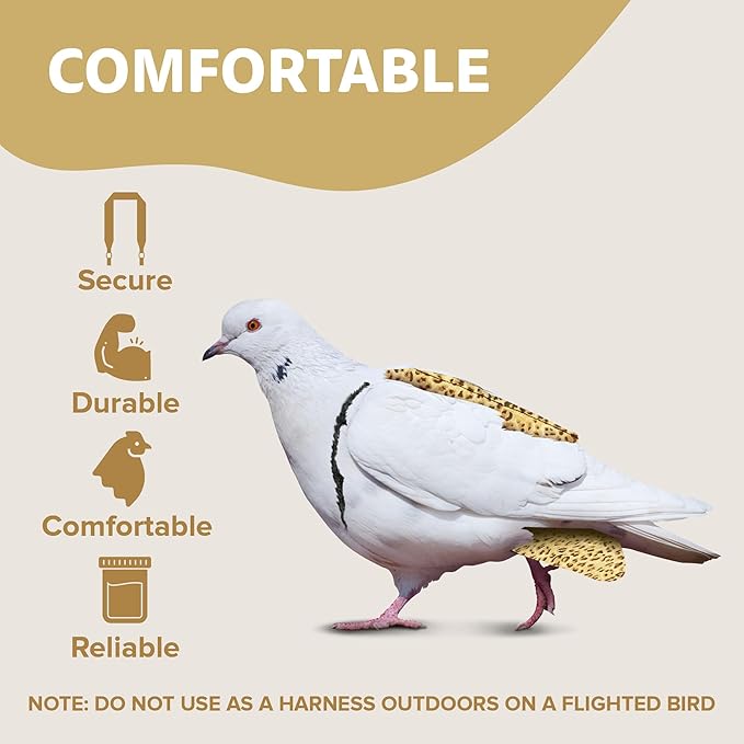 Bird Diaper, Wrap Around, for Larger Pigeons, Small Breed Hens & Roosters, Leak-Proof Design, Comfortable Fleece Strap Bird Harness with Sewn-in Liner & Secure Hook and Loop Closure - XS, Leopard