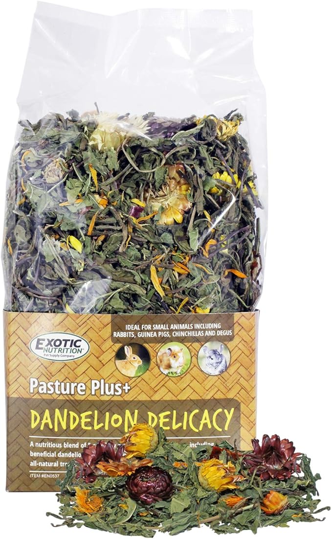 Exotic Nutrition Pasture Plus+ Dandelion Delicacy - Healthy Natural High-Fiber Dried Flower Treat - Guinea Pigs, Rabbits, Chinchillas, Prairie Dogs, Degus, Hamsters, Gerbils & Other Small Pets