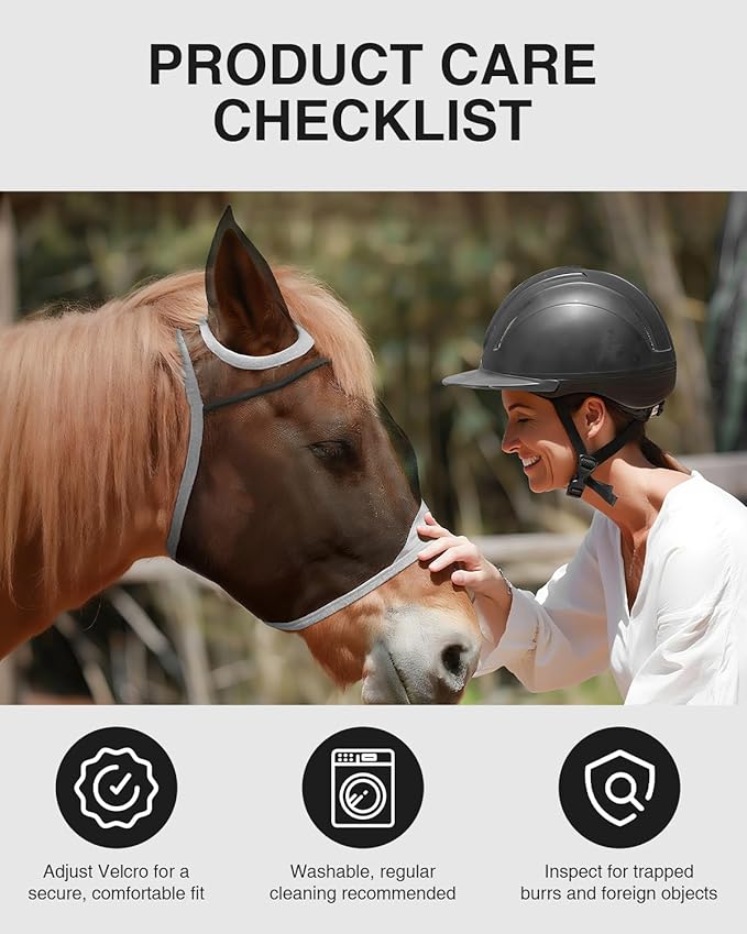 Hilltown Adjustable Fly Mask for Horse with Ears - UV-Block, Large Eye Space, Breathable, Built to Last, Comfort Fit - Horse Fly Mask for Daily Stable, Hot Weather Riding & Competition - X-Full, Grey