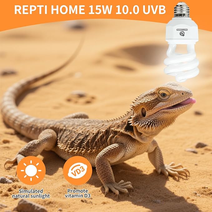 UVA UVB Reptile Light 15W 10.0,Desert Terrarium Compact Fluorescent Lamp,UVB Reptile Light Bulb for Snake,Spider,Bearded Dragon