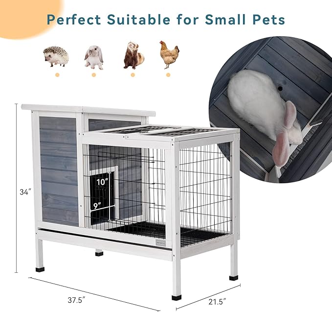 Petsfit Guinea Pig Cage, Hutch for Rabbit, Bunny Bunny Hutch Guinea Pig Hutch with Pull Out Tray,Gery…