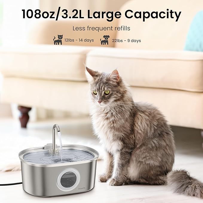 PawsPik SS-01 Stainless Steel Faucet-Design Cat Fountain, 108.2 oz.