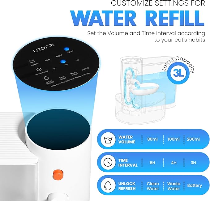 Smart Wireless Cat Water Fountain, 3L Automatic Pet Water Dispenser for Cats & Small Dogs, Ultra Quiet, Cordless Pet Fountain, No Filter, Self Cleaning for Always Fresh Water