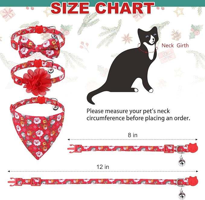 Breakaway Cat Collars with Bell & Cute Pendants - 3 Pack Adjustable Safety Kitten Collars - Decoration for Girl Boy Cats Puppy and Small Pets (Style C - Christmas)