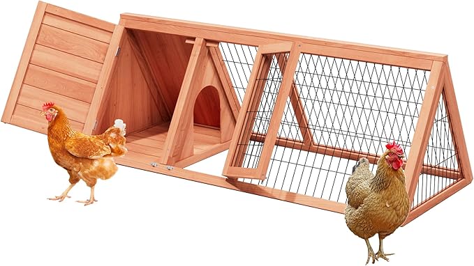 Bunny Cage Outdoor, Wooden Chicken Coop, Portable Chicken Run, Triangle Quail Coop with Ventilating Wire Poultry Hutch for Small Animals (Natural Wood)