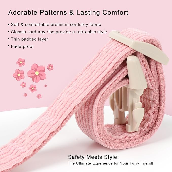Cute Corduroy Dog Collar - Pink Adjustable Dog Collars for Medium Dogs 25-50lbs, Fade-Proof with Secure Snap & Little Charm, Christmas Birthday Gift, M