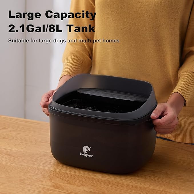 Dog Water Fountain for Large Dogs, 2.1Gal/8L Dog Water Bowl Dispenser, No Spill Automatic Pet Water Fountain for Dogs Cats Multiple Pets with Ultra Quiet Pump, 3 Filter Replacement, Black