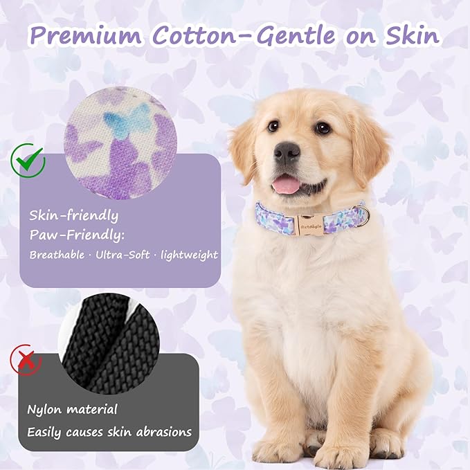 Elegant Butterfly Dog Collar, Gradient Purple Blue Dog Collars for Extra Small Dogs, Adjustable Dog Collar for Extra Small Dogs, Handmade Cotton Puppy Collar for Daily Walks-XS