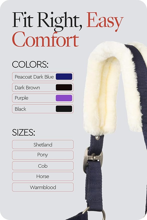 HORZE Howard Soft Fleece Padded Adjustable Polyester Horse Halter - Peacoat Dark Blue - Warmblood