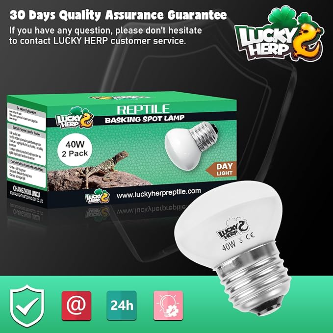 LUCKY HERP Heat Lamp Bulbs, 40W Reptile Heat Lamp 2 Pack Reptile Heat Lamp Bulbs, Daylight Basking Spot Heat Light Bulb, Amphibians Lamp Bulbs for Chameleons, Snakes, Lizard, Turtle
