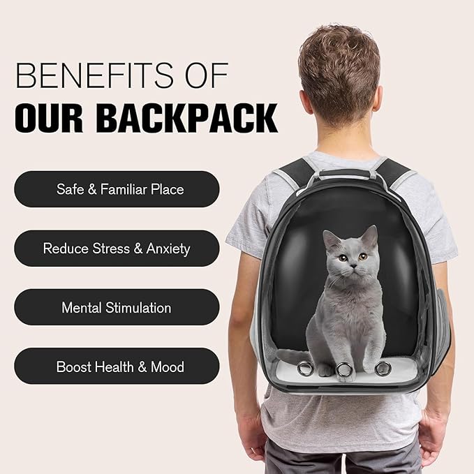 Active Cooling Pet Backpack Carrier with Side Fan,Airline Approved Transparent Bubble Backpack for Cats, Dogs, Puppies Enhanced Ventilation for Travel, Hiking, Camping (Black)