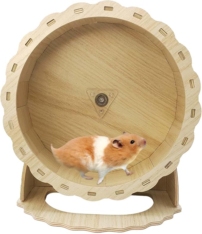 Hamiledyi Hamster Wheels Wooden Silent Running Wheel for Gerbil, Mice, Guinea Pigs Dwarf Syrian Hamster (9.05in)