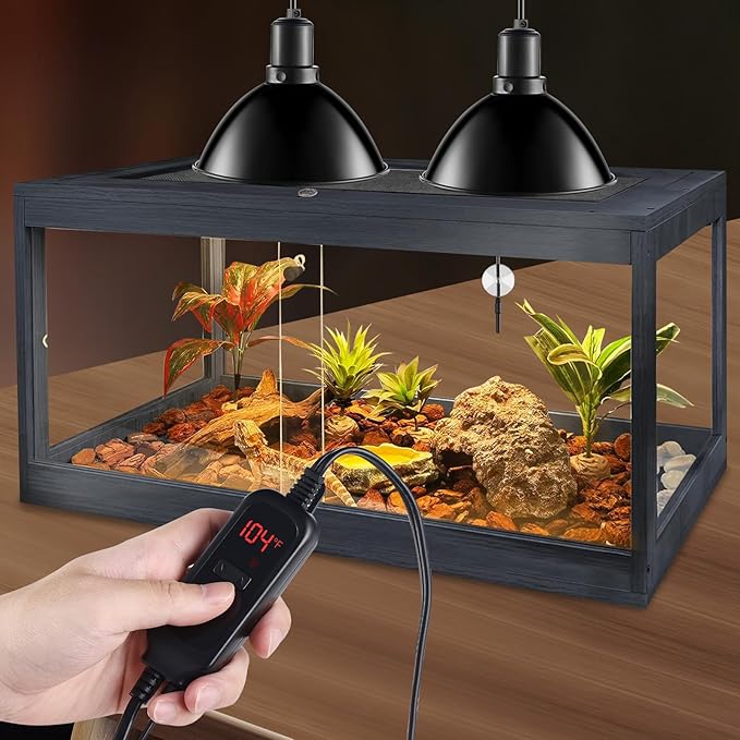 DXOPHIEX 8.5 inch Reptile Heat Lamp Fixture with Dimming Thermostat,Reptile Light Fixture Max 150W,PID Inverter Thermostat with Temperature Controller for Bearded Dragon,Turtles,Snake,Lizard and Gecko