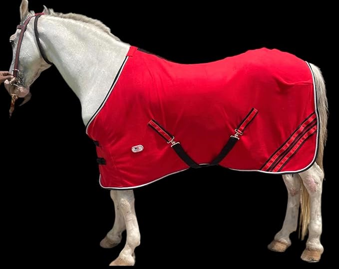 Majestic Ally Anti Pill Fleece Horse Blanket/Sheet with Silver Braided Rope (Red, 76)
