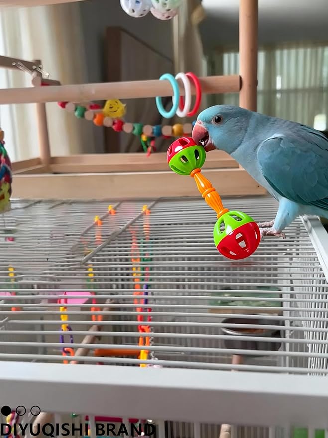 10-Pack Bird Toys for Parrots – Natural Rattan & Plastic Bell Balls – Safe, Fun Cage Decor & Foot Exercise (1.5'' - 5.5'')