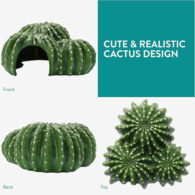 Navaris Cactus Shaped Reptile Hide Out - Reptile Accessories for Leopard Gecko, Snake, Tortoise, and More - Unique Hideout for Vivarium Decorations
