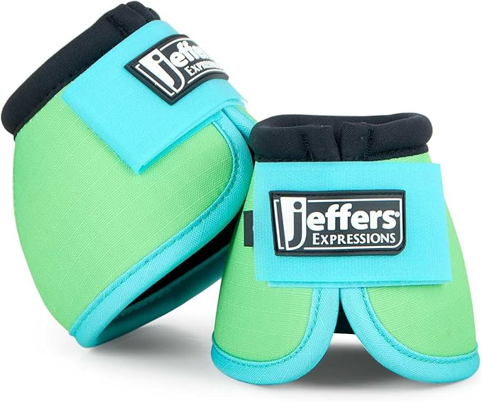 Jeffers Expression No Turn Bell Boots for Horses - Lime & Turquoise, Medium | Shock Absorbing Hoof Protection | Secure Double Hook & Loop Closure, Perfect for Turnout, Training, & Riding - 1 Pair