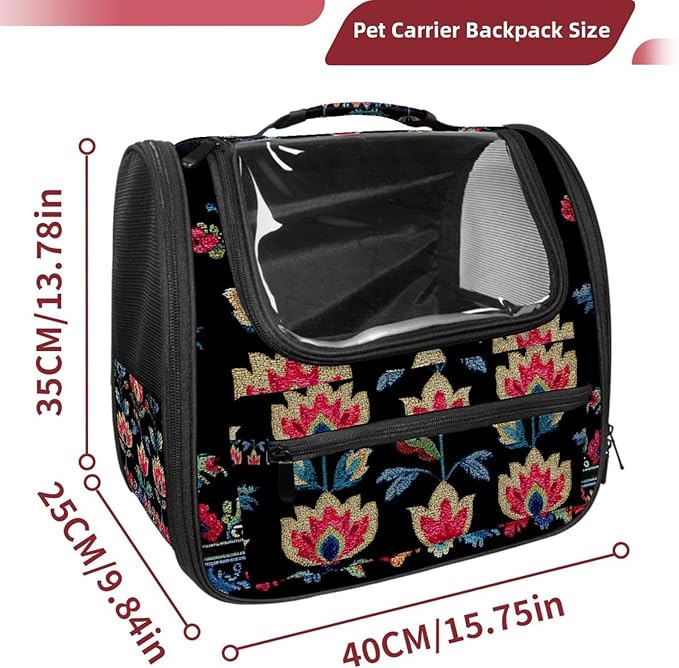 Dog Carrier Backpack for Small Pets - Cat & Dog Backpack for Hiking, Camping or Travel, Motifs African Boho Paisley Floral (20)