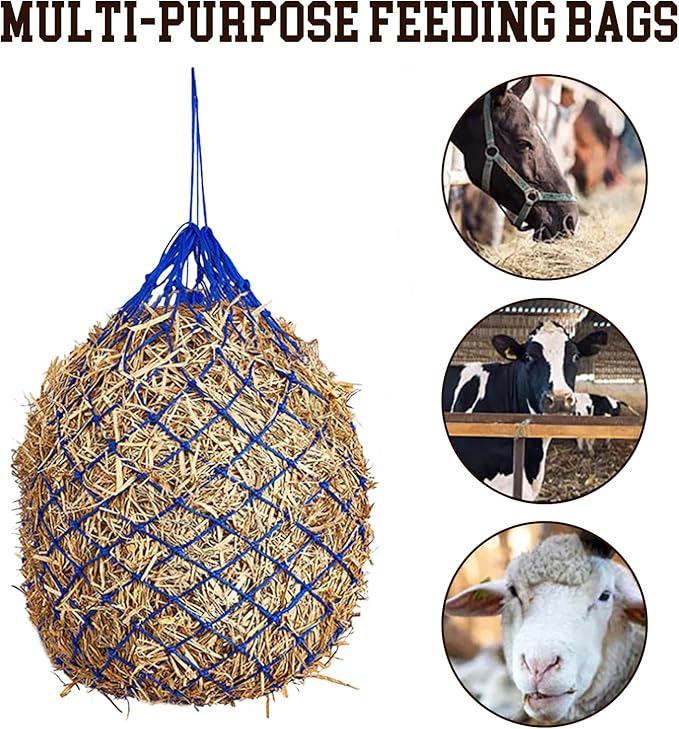 Hay Nets for Horses, 40" Slow Feed Hanging Horse Hay Bag for Horses Goats Sheep Donkey Trailer Full Day Slow Feed, Ultra Slow Soft Feeder Bag with 2” Mesh Holes for Horses Stall Paddock Rest