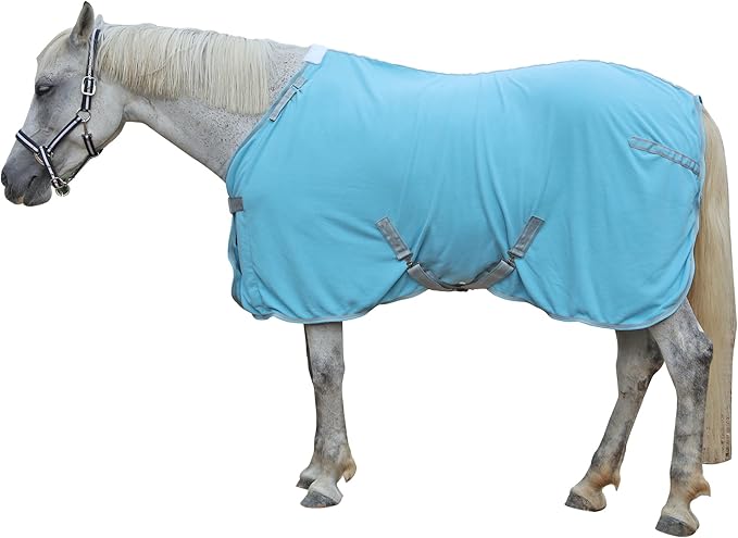 Horse Fleece Cooler, Blanket Liner - 300g Anti-Pilling Fleece, Moisture-Wicking, Cooling & Drying for Post-Workout, Bath & Travel, Prevent Overheating & Chilling Lightblue 66